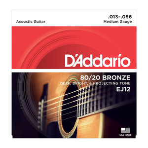 D'ADDARIO EJ12 BRONZE ACOUSTIC GUITAR STRINGS MEDIUM 13-56
