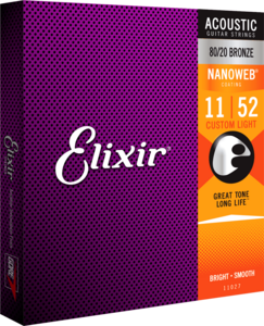 Elixir 11027 Acoustic 80/20 Bronze Nanoweb Custom Light 11-52